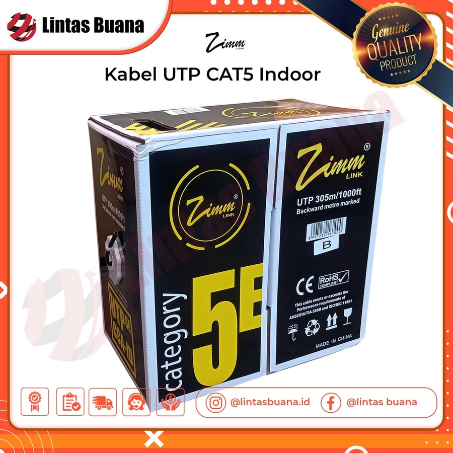 Kabel UTP Cat 5E Black Jacket Zimmlink panjang 305meter